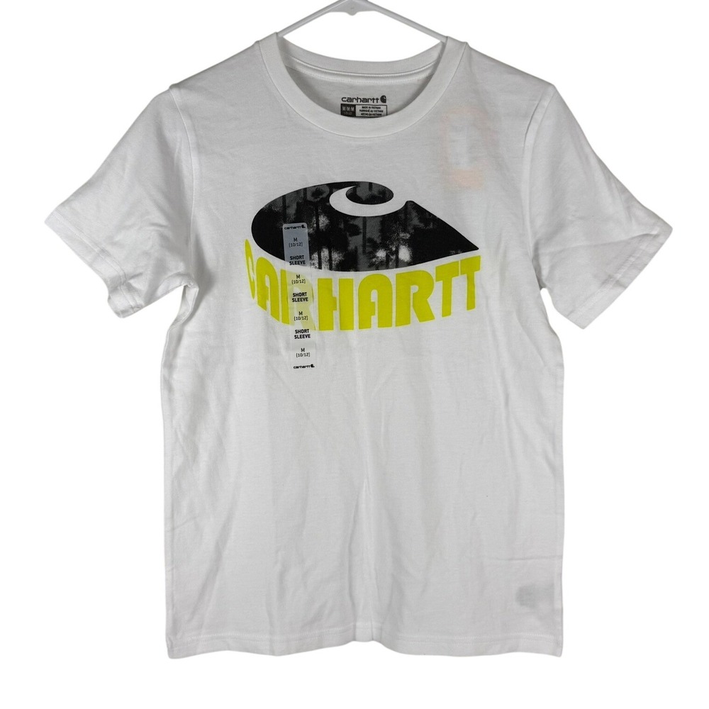 Carhartt Kids M 10/12 Short Sleeve T-Shirt White Graphic Logo Cotton Boys NWT